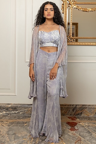 Lilac Pure Chiffon Kaftan Set by Nidhi Halani