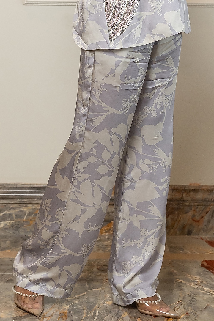 Lilac Cotton Satin Hand Embellished Jacket Set by Nidhi Halani at Pernia's Pop Up Shop