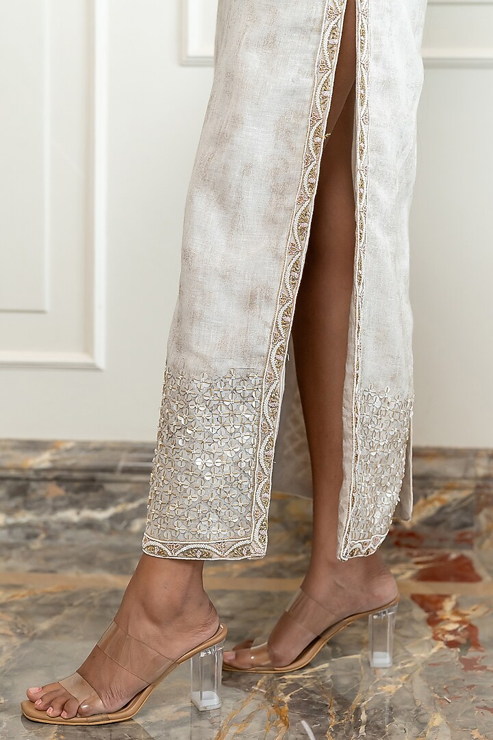 Ivory Silk Foil Hand Embroidered Kaftan Party Wear Dress by Nidhi Halani at Pernia's Pop Up Shop