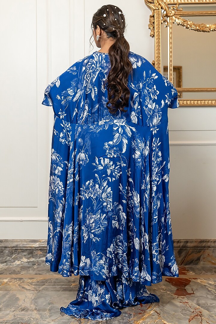 Blue Cotton Satin Asymmetrical Kaftan Set by Nidhi Halani at Pernia's Pop Up Shop