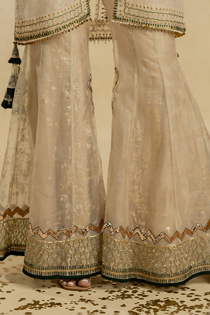 Ivory Organza Foil Hand Embroidered Jacket Set by Nidhi Halani at Pernia's Pop Up Shop