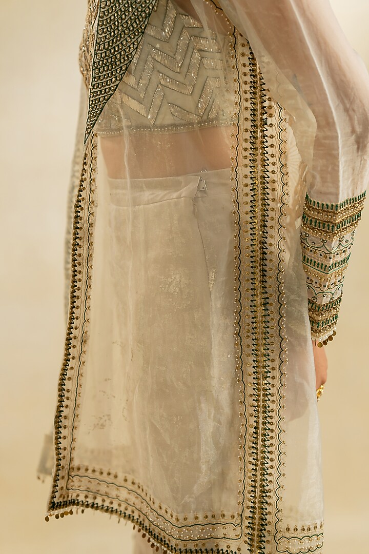 Ivory Organza Foil Hand Embroidered Jacket Set by Nidhi Halani at Pernia's Pop Up Shop