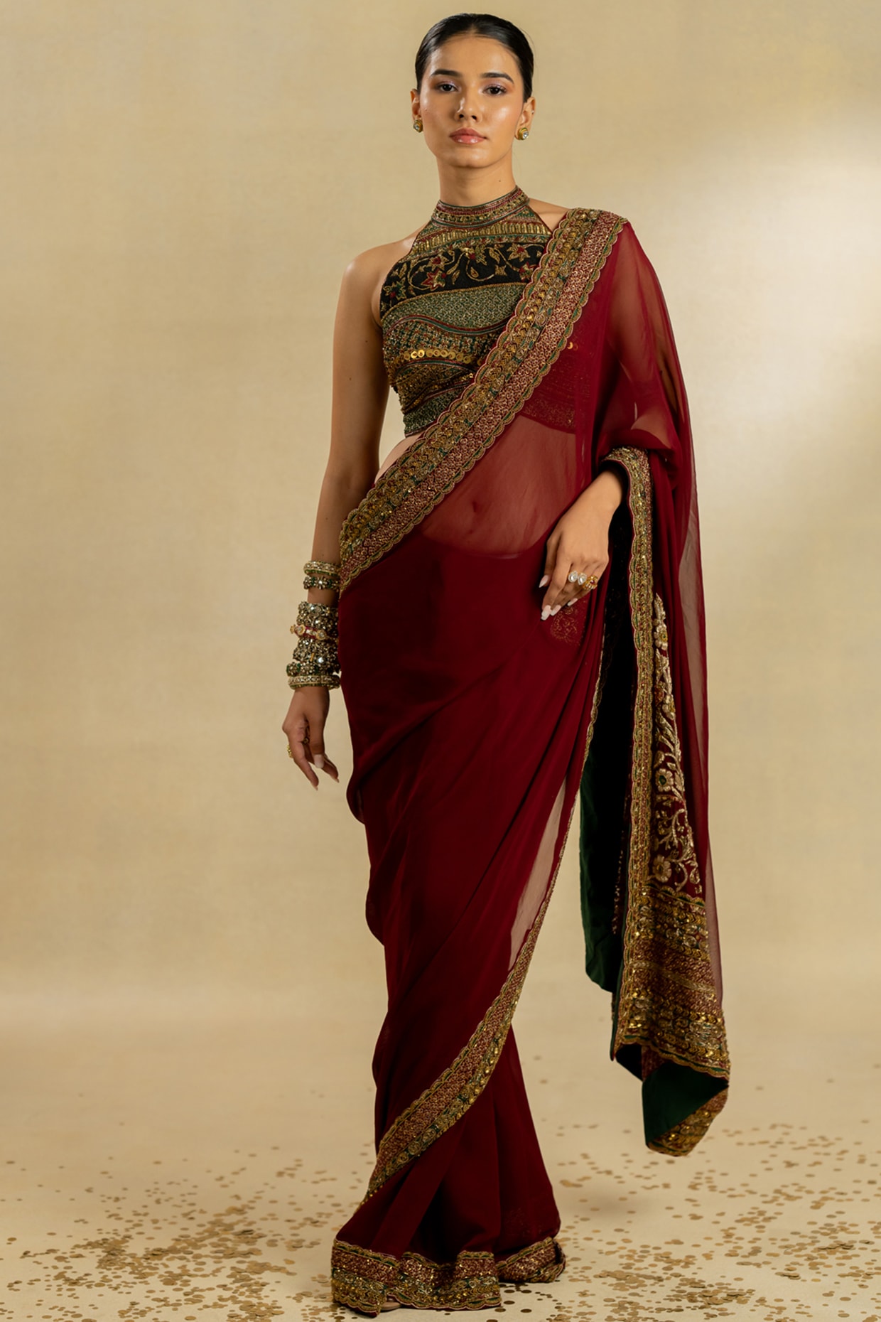 Buy Maroon Saree Dola Silk And Mughal Woven With Running Blouse For Women  by Nazaakat by Samara Singh Online at Aza Fashions.