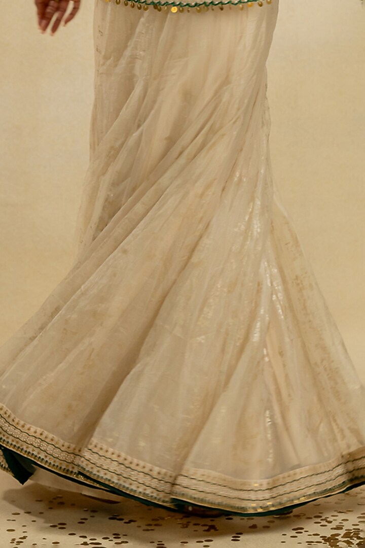 Ivory Foil Organza Hand Embroidered Skirt Set by Nidhi Halani at Pernia's Pop Up Shop