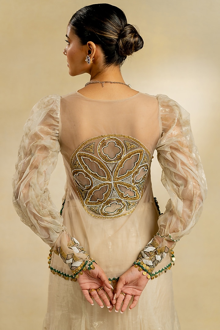 Ivory Foil Organza Hand Embroidered Skirt Set by Nidhi Halani at Pernia's Pop Up Shop