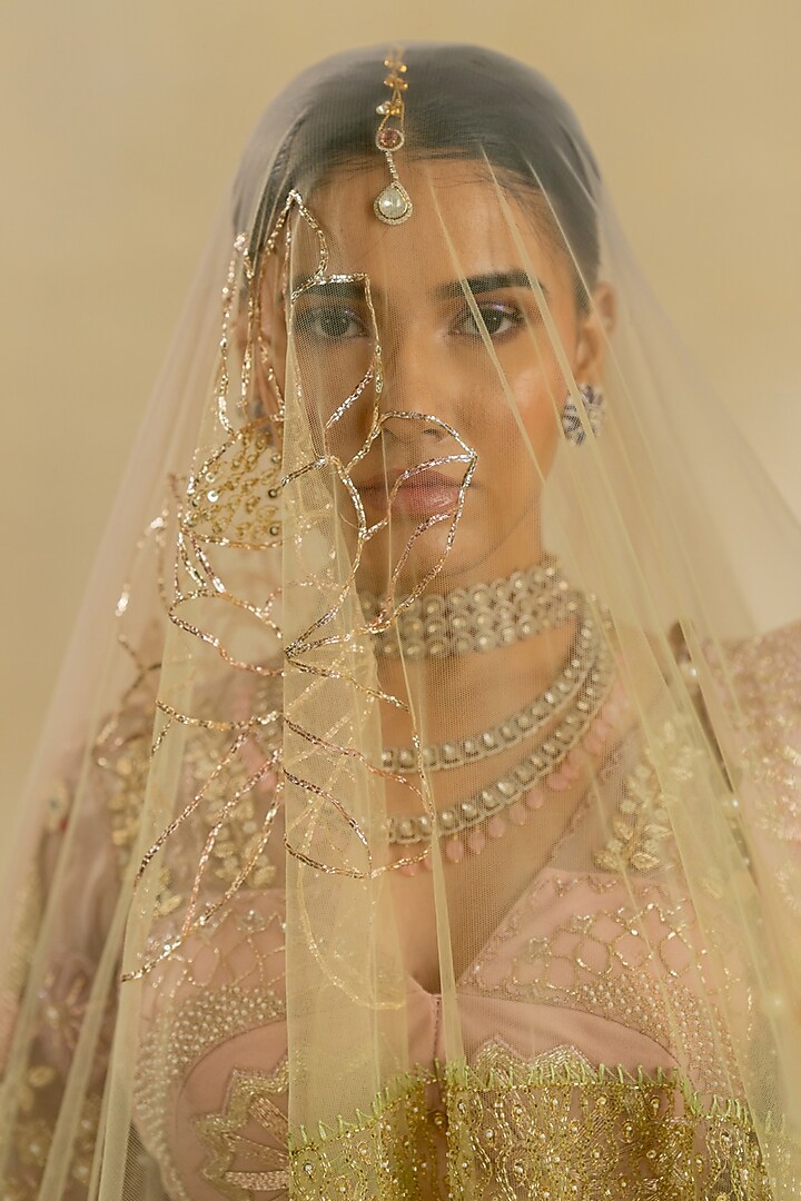 Baby Pink & Lemon Yellow Ombre Hand Embroidered Dupatta by Nidhi Halani at Pernia's Pop Up Shop