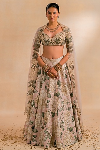 Ivory Jacquard Hand Embroidered Bridal Lehenga Set by Nidhi Halani at Pernia's Pop Up Shop