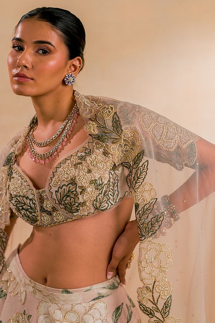 Ivory Jacquard Hand Embroidered Bridal Lehenga Set by Nidhi Halani at Pernia's Pop Up Shop