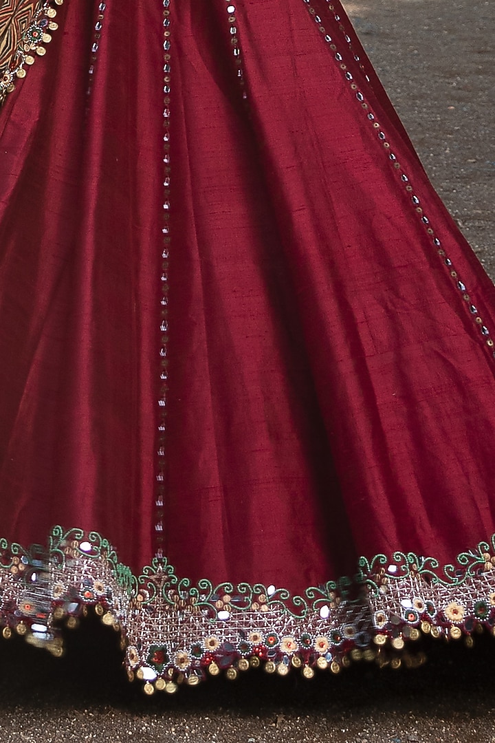 Maroon Mirror Embroidered Wedding Lehenga Set by Nitara Dhanraj Label at Pernia's Pop Up Shop