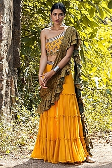 Yellow Sharara Set With Ruffled Dupatta by Nitara Dhanraj Label-TROUSSEAU