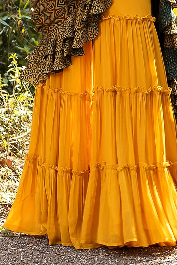 Yellow Wedding Sharara Set With Ruffled Dupatta by Nitara Dhanraj Label at Pernia's Pop Up Shop