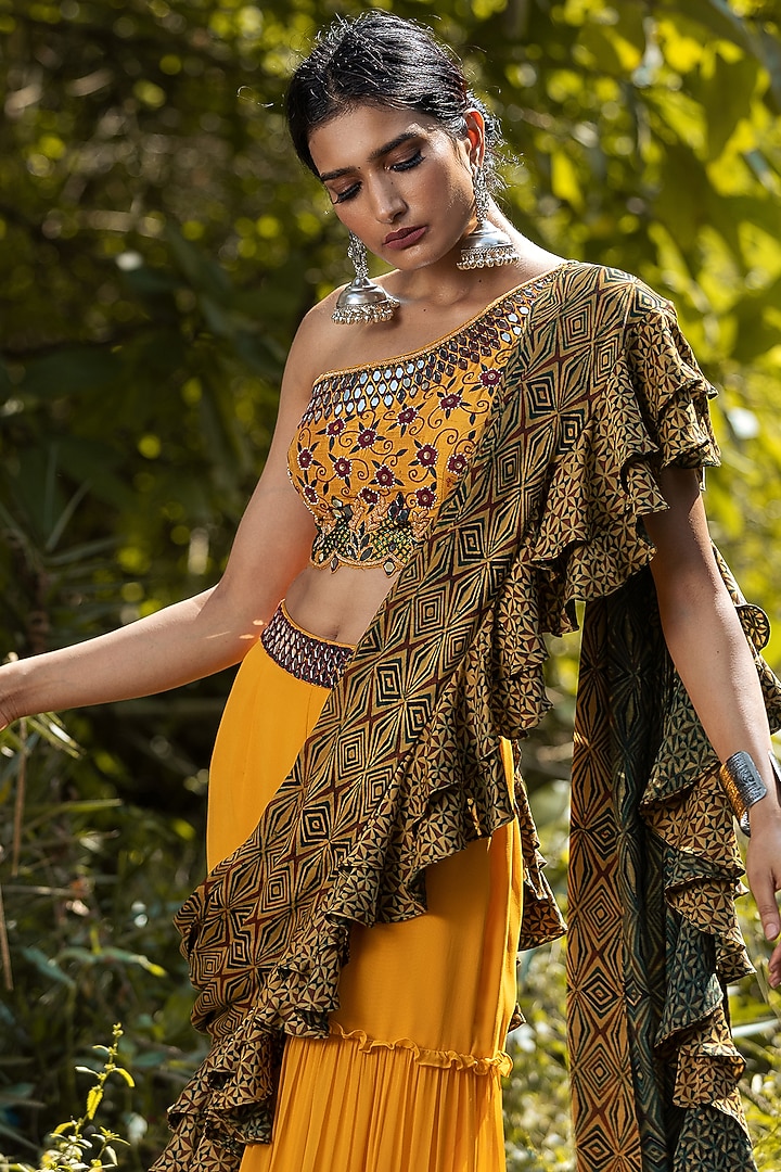 Yellow Wedding Sharara Set With Ruffled Dupatta by Nitara Dhanraj Label at Pernia's Pop Up Shop