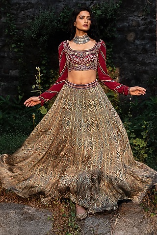 Yellow Printed Lehenga Set by Nitara Dhanraj Label