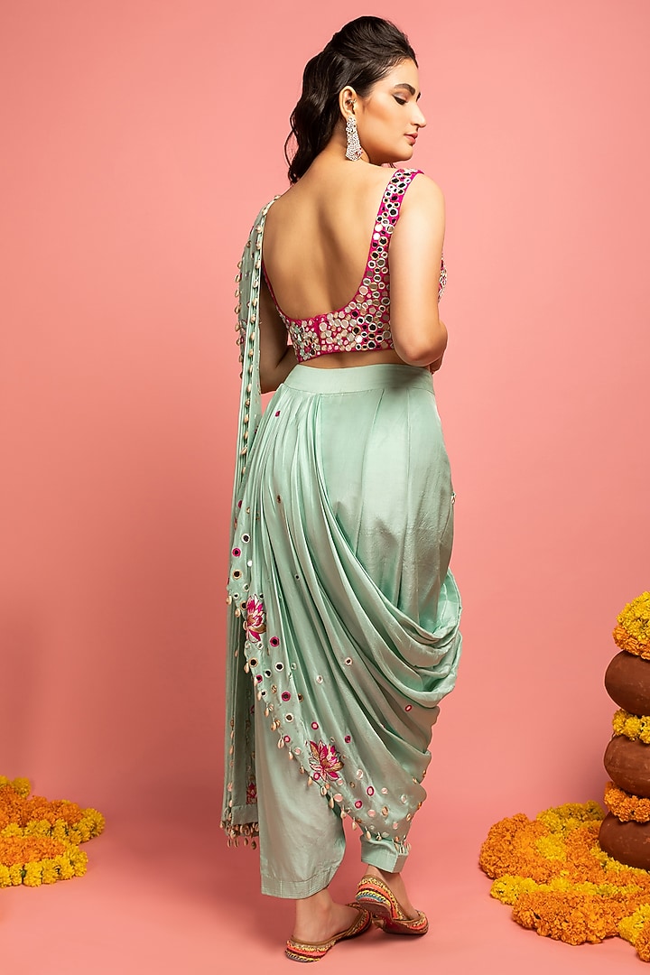 Mint Green Embroidered Pant Wedding Saree by Nitara Dhanraj Label at Pernia's Pop Up Shop