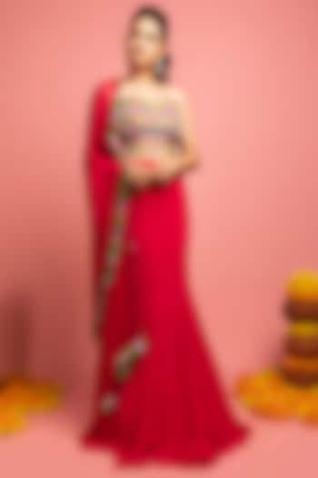 Magenta Pink Georgette Lehenga Set by Nitara Dhanraj Label