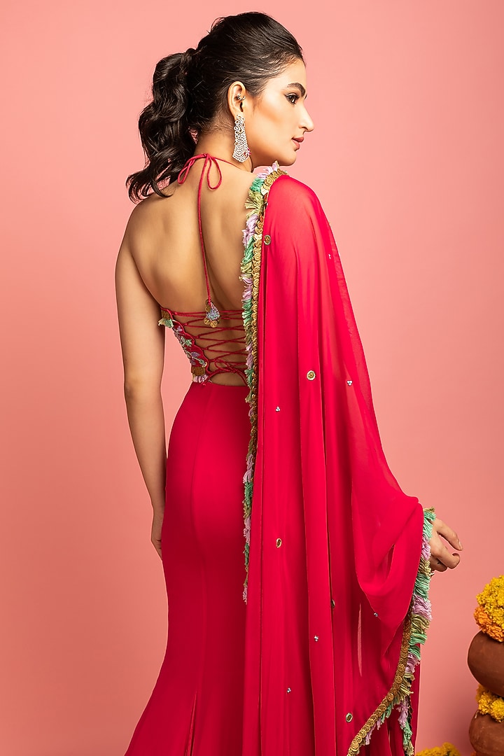 Magenta Pink Georgette Wedding Lehenga Set by Nitara Dhanraj Label at Pernia's Pop Up Shop