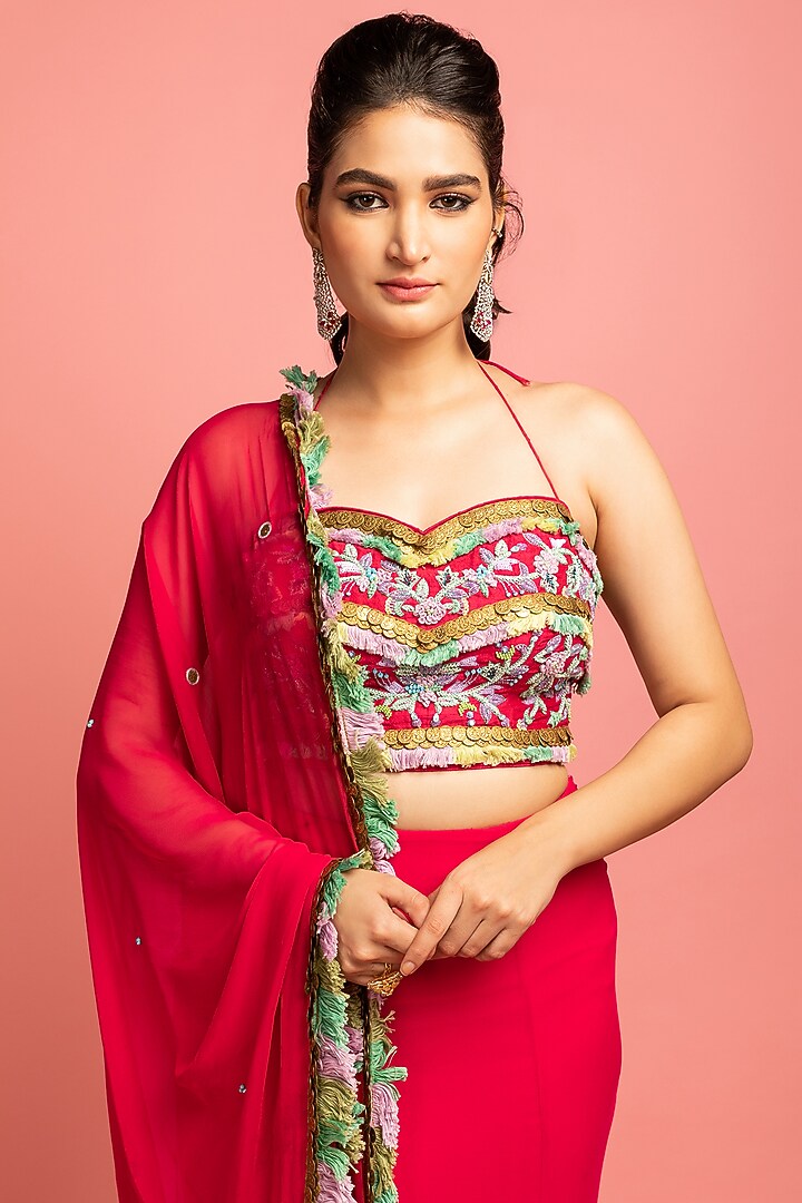 Magenta Pink Georgette Wedding Lehenga Set by Nitara Dhanraj Label at Pernia's Pop Up Shop