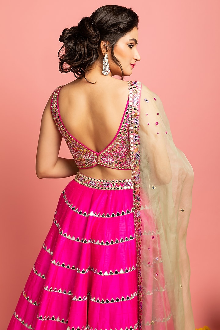 Hot Pink Mirror Embroidered Wedding Lehenga Set by Nitara Dhanraj Label at Pernia's Pop Up Shop