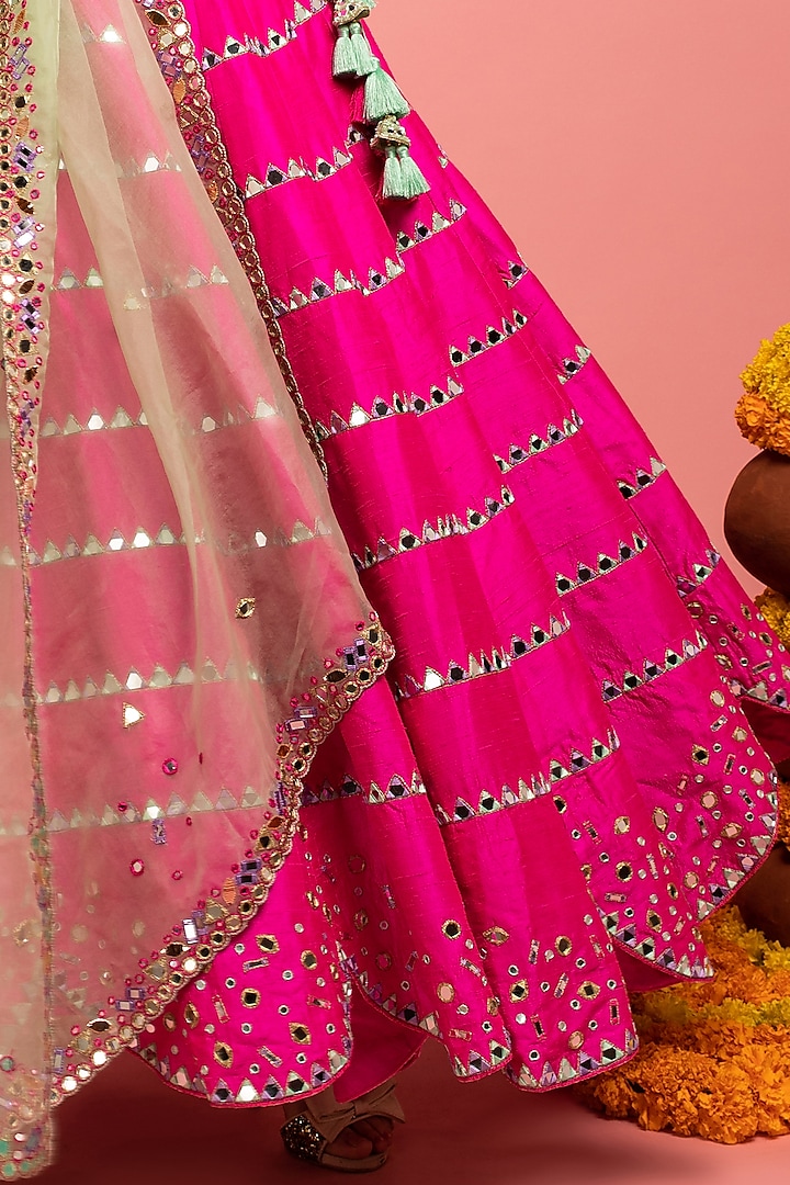 Hot Pink Mirror Embroidered Wedding Lehenga Set by Nitara Dhanraj Label at Pernia's Pop Up Shop