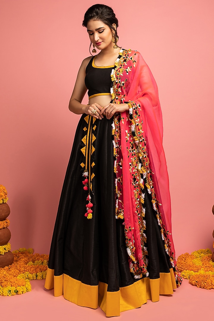Black & Mustard Yellow Organza Wedding Lehenga Set by Nitara Dhanraj Label at Pernia's Pop Up Shop