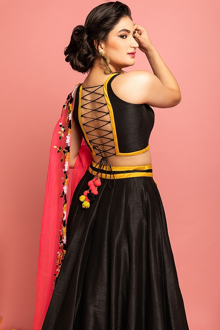 Black & Mustard Yellow Organza Wedding Lehenga Set by Nitara Dhanraj Label at Pernia's Pop Up Shop