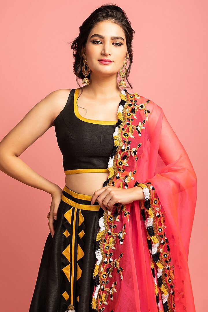 Black & Mustard Yellow Organza Wedding Lehenga Set by Nitara Dhanraj Label at Pernia's Pop Up Shop