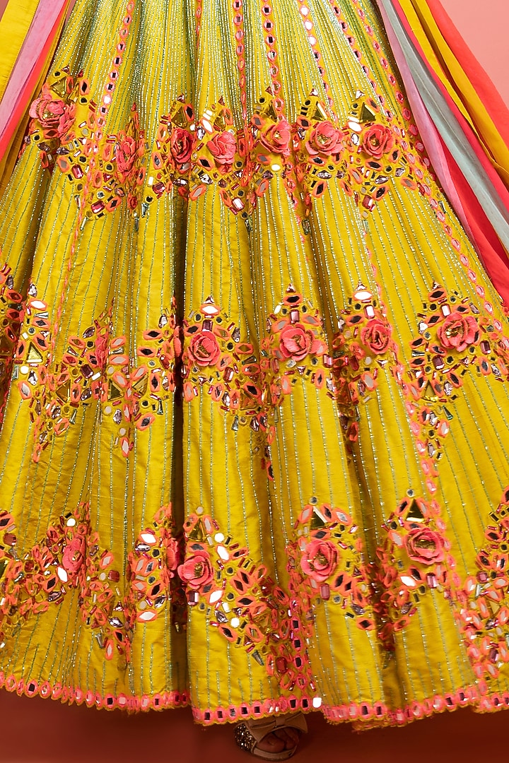 Lime Green Silk Embroidered Bridal Lehenga Set by Nitara Dhanraj Label at Pernia's Pop Up Shop