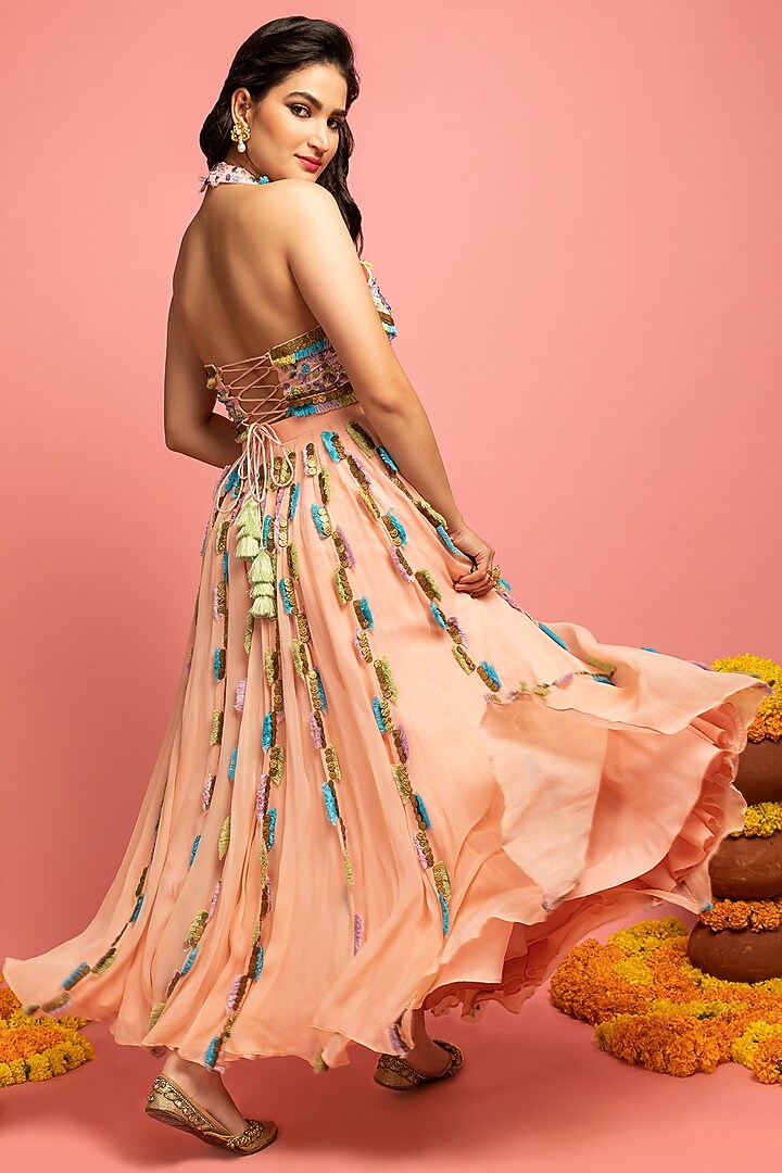 Light Peach-Pink Embroidered Wedding Lehenga Set by Nitara Dhanraj Label at Pernia's Pop Up Shop