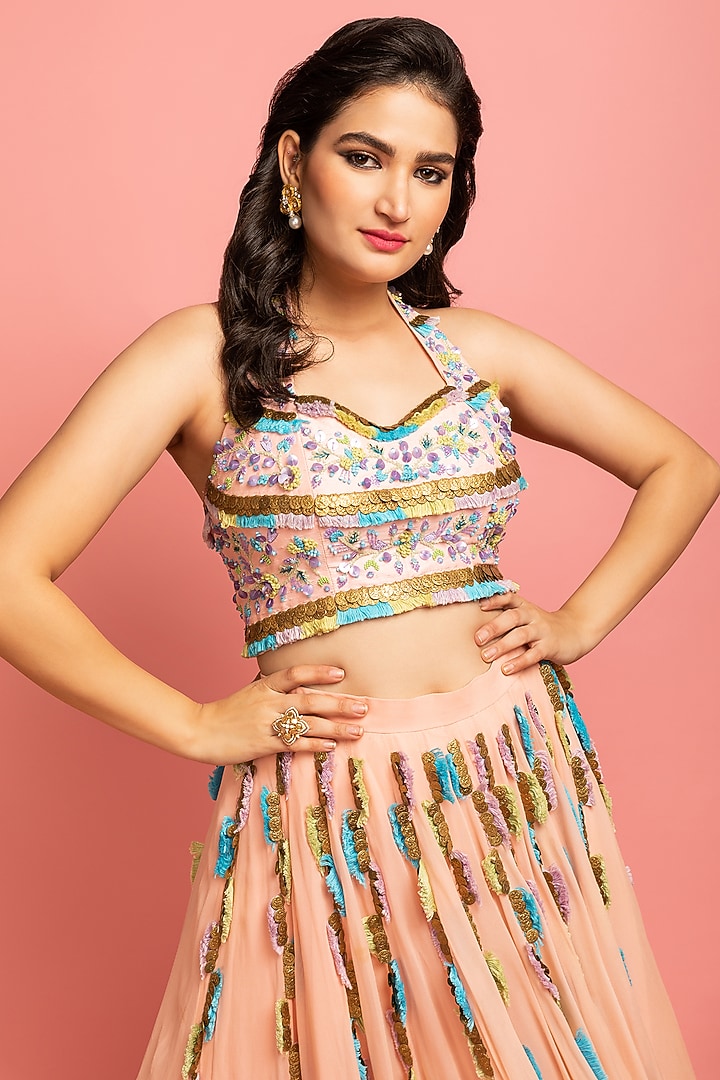 Light Peach-Pink Embroidered Wedding Lehenga Set by Nitara Dhanraj Label at Pernia's Pop Up Shop