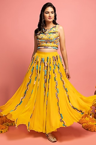 Yellow Embroidered Lehenga Set by Nitara Dhanraj Label