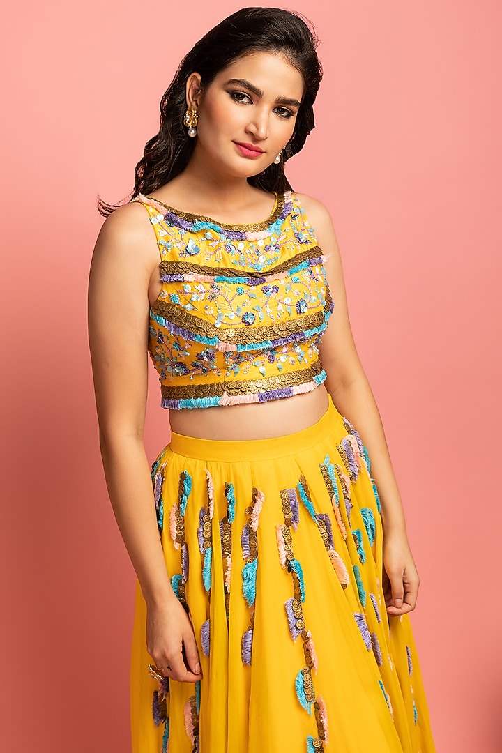 Yellow Embroidered Wedding Lehenga Set by Nitara Dhanraj Label at Pernia's Pop Up Shop