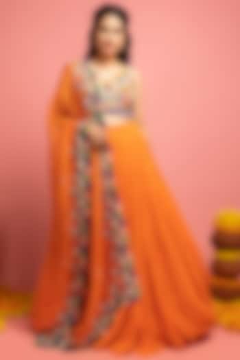Orange Georgette Lehenga Set by Nitara Dhanraj Label