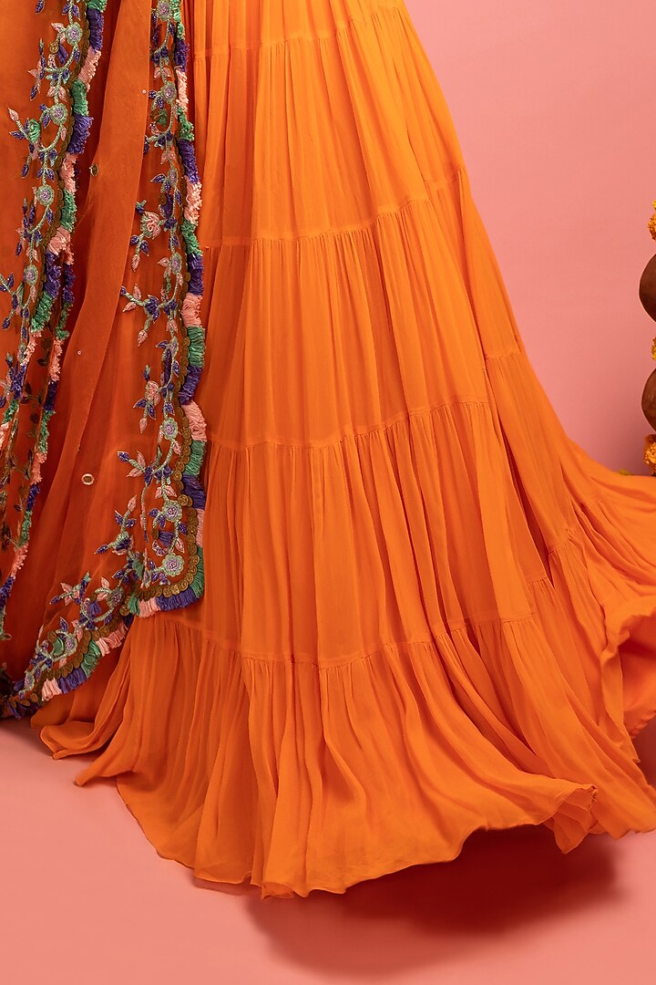 Orange Georgette Wedding Lehenga Set by Nitara Dhanraj Label at Pernia's Pop Up Shop