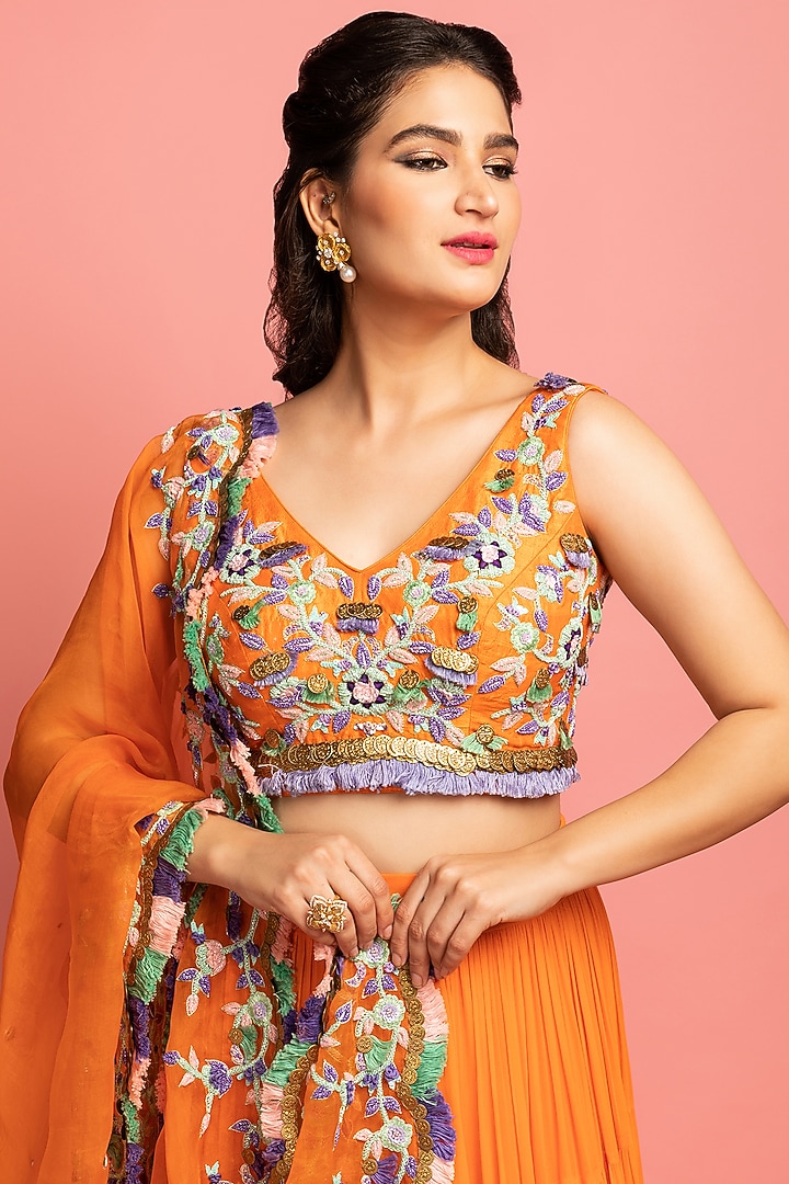 Orange Georgette Wedding Lehenga Set by Nitara Dhanraj Label at Pernia's Pop Up Shop