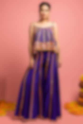 Bright Purple Raw Silk Palazzo Pant Set by Nitara Dhanraj Label