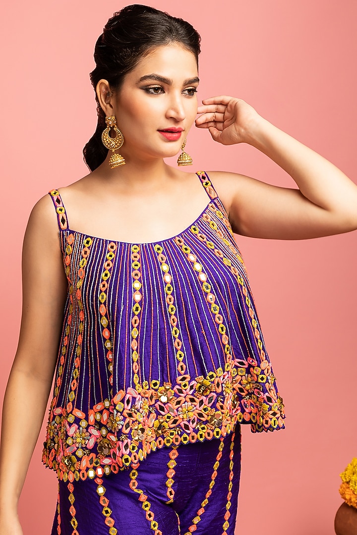Bright Purple Raw Silk Palazzo Pant Set by Nitara Dhanraj Label at Pernia's Pop Up Shop