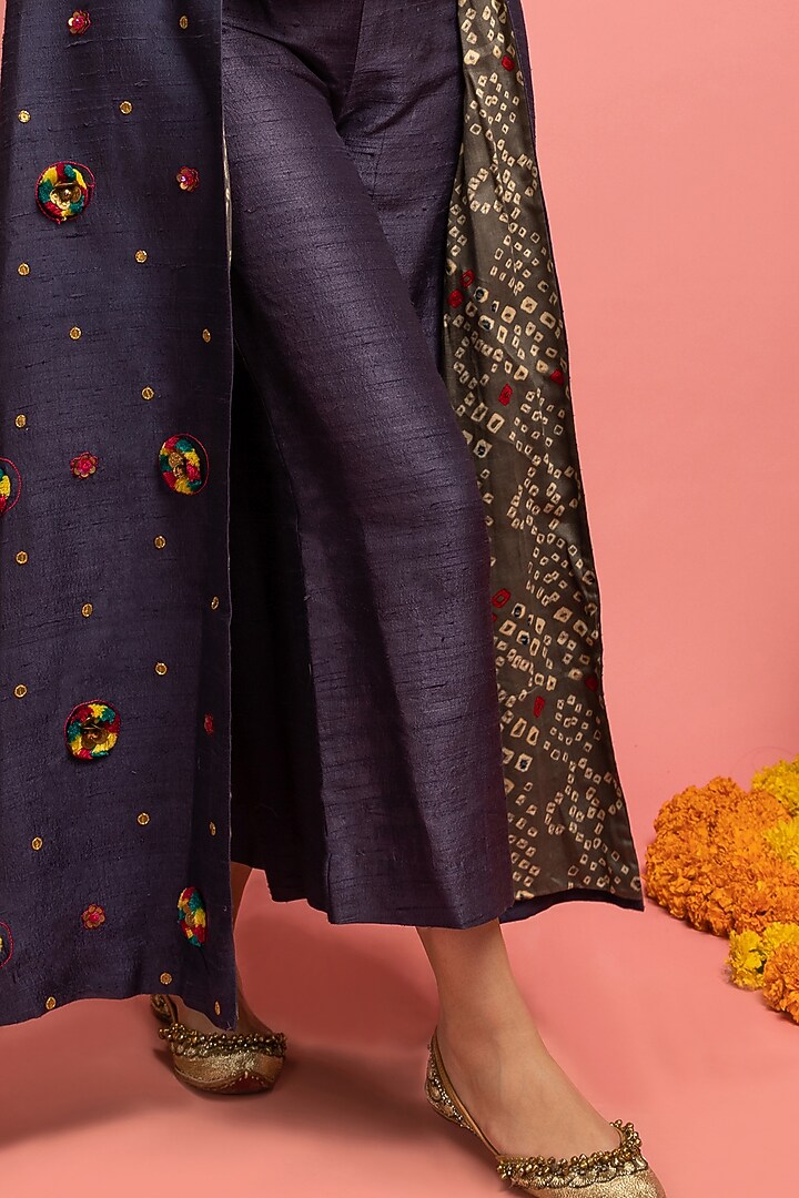 Dark Bluish-Grey Embroidered Jacket Set by Nitara Dhanraj Label at Pernia's Pop Up Shop