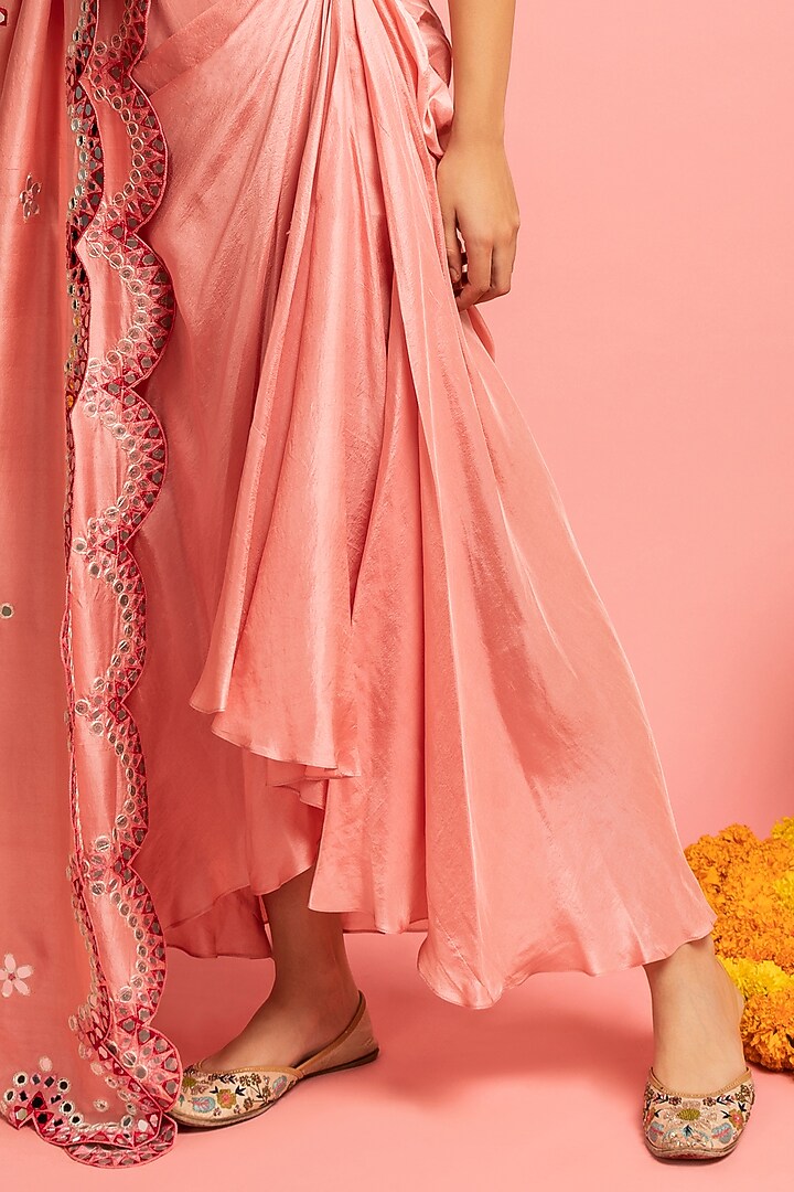 Baby Pink & Blood-Red Draped Skirt Set by Nitara Dhanraj Label at Pernia's Pop Up Shop
