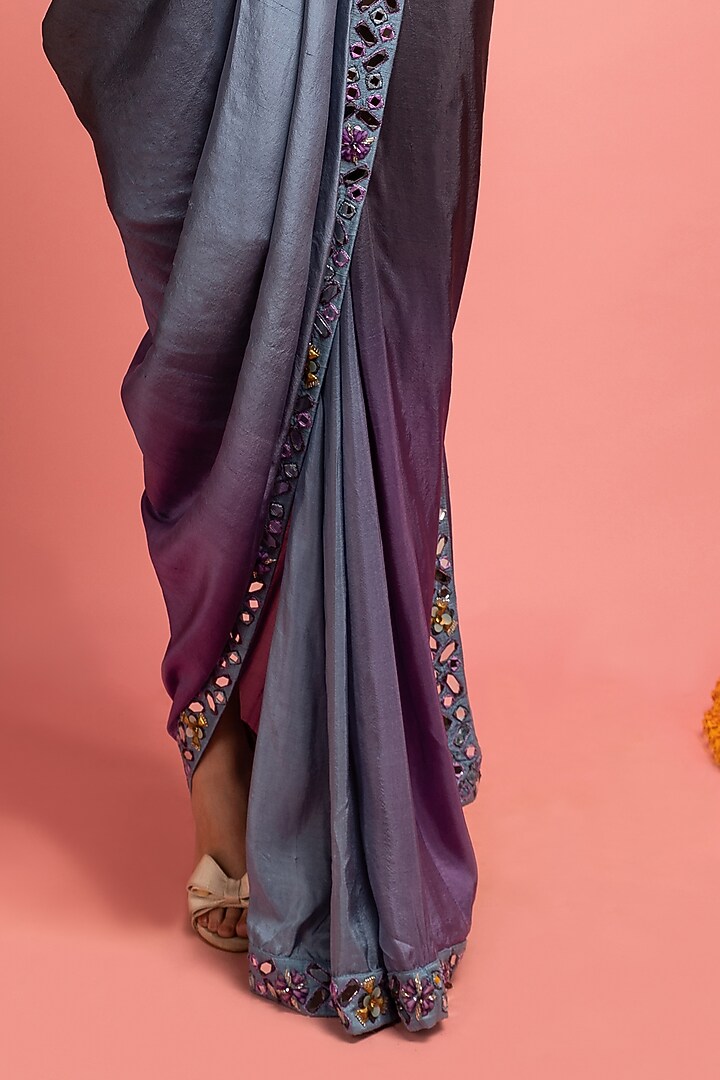 Steel Grey & Lavender Embroidered Draped Wedding Saree Set by Nitara Dhanraj Label at Pernia's Pop Up Shop