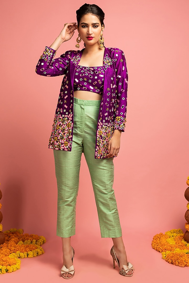 Bright Purple Embroidered Jacket Set by Nitara Dhanraj Label at Pernia's Pop Up Shop