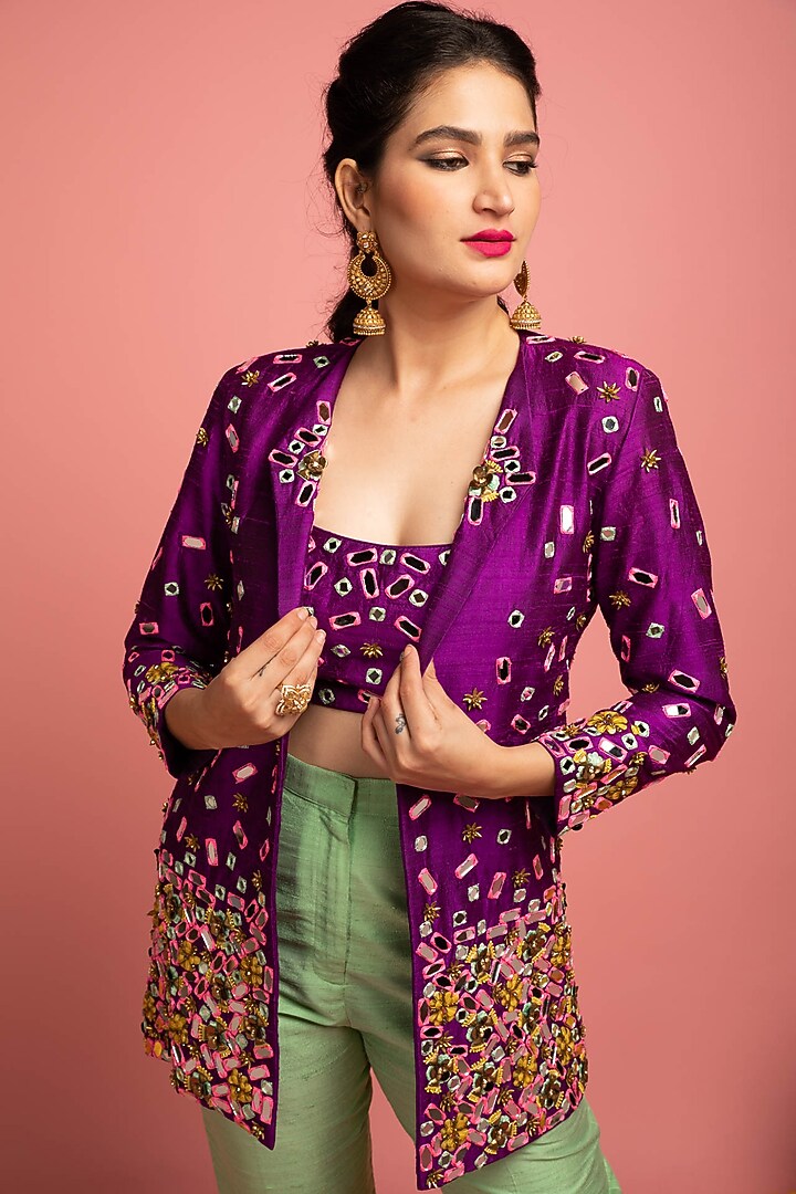 Bright Purple Embroidered Jacket Set by Nitara Dhanraj Label at Pernia's Pop Up Shop