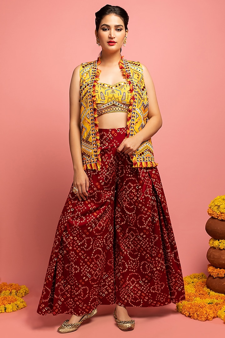 Sunshine Yellow Embroidered Jacket Set by Nitara Dhanraj Label