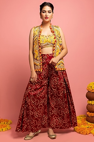 Sunshine Yellow Embroidered Jacket Set by Nitara Dhanraj Label