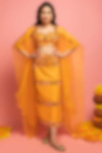 Warm Orange Skirt Set With Cape by Nitara Dhanraj Label