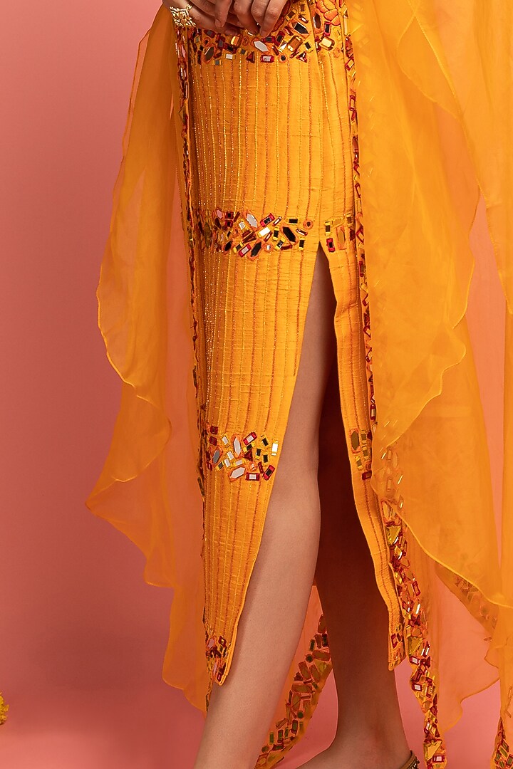 Warm Orange Skirt Set With Cape by Nitara Dhanraj Label at Pernia's Pop Up Shop