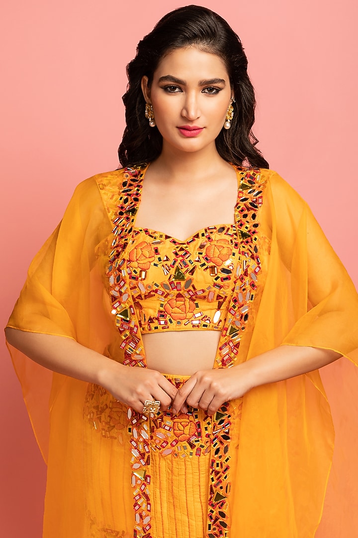 Warm Orange Skirt Set With Cape by Nitara Dhanraj Label at Pernia's Pop Up Shop