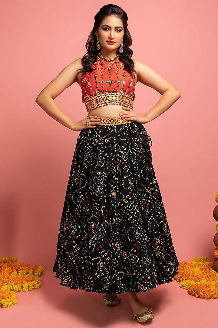 Black Printed Kalidar Skirt Set by Nitara Dhanraj Label at Pernia's Pop Up Shop