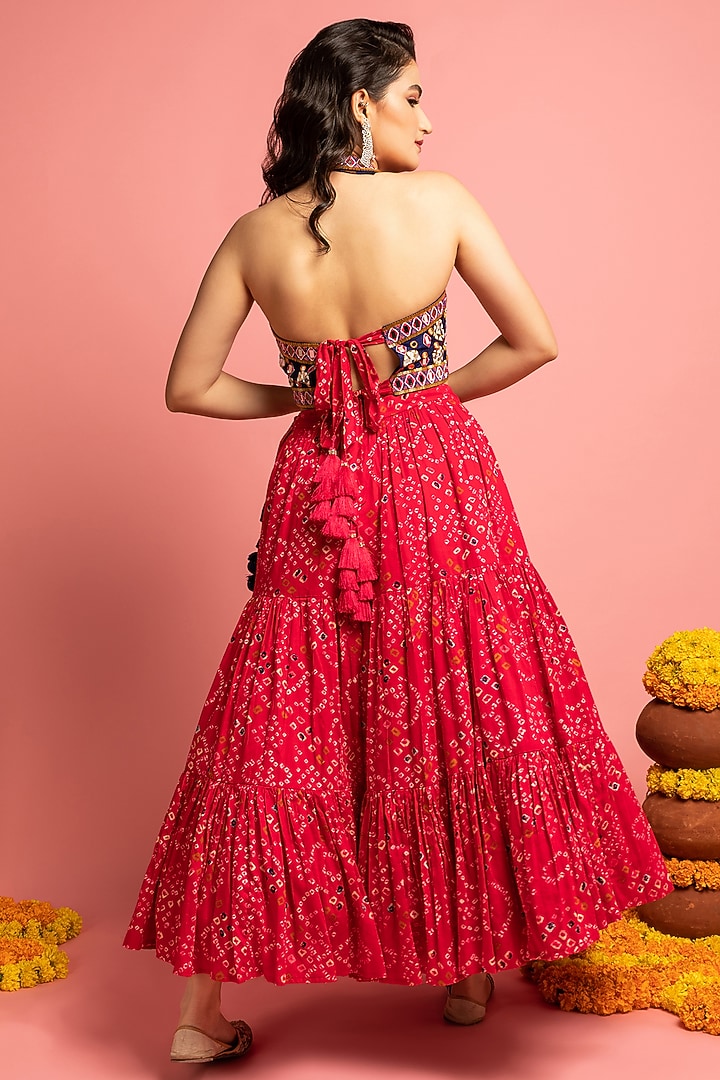 Hot Pink Silk Tiered Skirt Set by Nitara Dhanraj Label at Pernia's Pop Up Shop