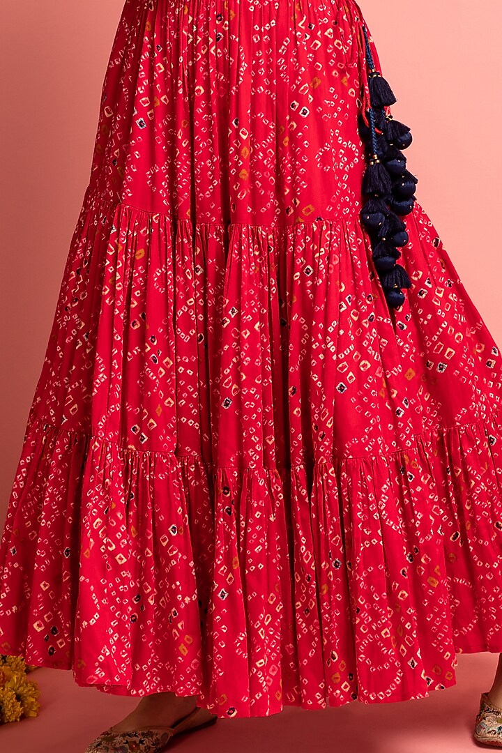 Hot Pink Silk Tiered Skirt Set by Nitara Dhanraj Label at Pernia's Pop Up Shop