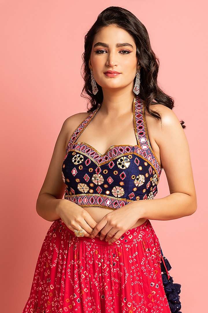 Hot Pink Silk Tiered Skirt Set by Nitara Dhanraj Label at Pernia's Pop Up Shop